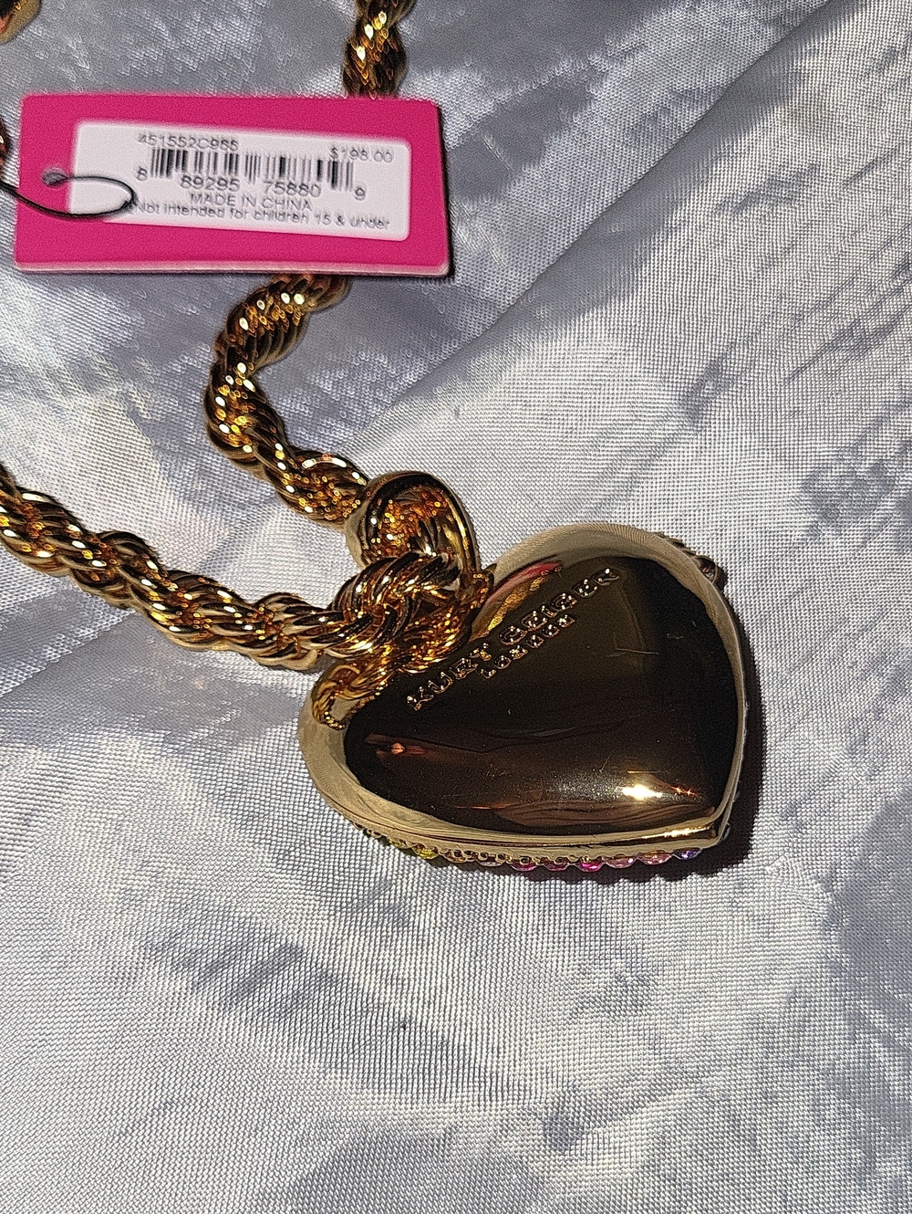 Betsey Johnson Gold-Tone Rainbow Crystal Heart Locket Necklace PL - Picture 2 of 4